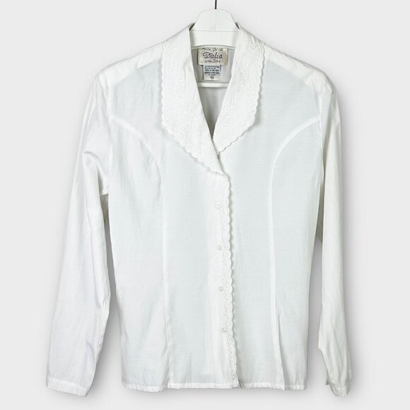 Vintage Embroidered Scalloped Edge Blouse White - Picture 1 of 8